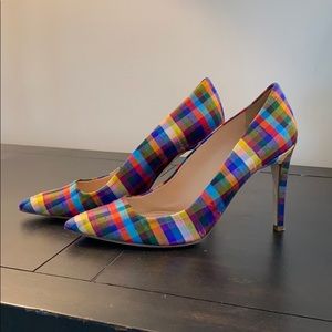 JCrew silk plaid heels